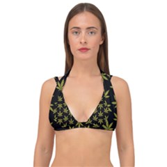 Weed Pattern Double Strap Halter Bikini Top