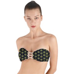 Weed Pattern Twist Bandeau Bikini Top