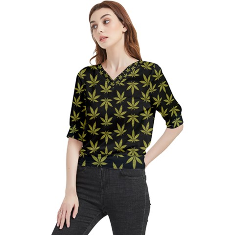 Weed Pattern Quarter Sleeve Blouse by Valentinaart