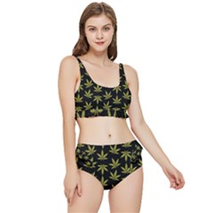 Weed Pattern Frilly Bikini Set