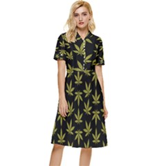 Weed Pattern Button Top Knee Length Dress