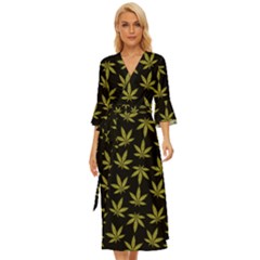 Weed Pattern Midsummer Wrap Dress