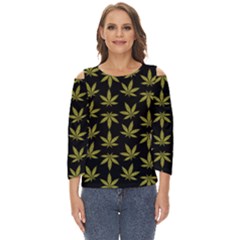 Weed Pattern Cut Out Wide Sleeve Top