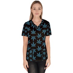 Weed Pattern Women s V-neck Scrub Top by Valentinaart