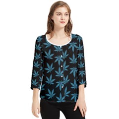 Weed Pattern Chiffon Quarter Sleeve Blouse