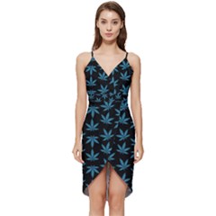 Weed Pattern Wrap Frill Dress