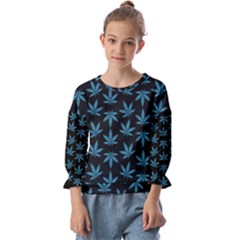 Weed Pattern Kids  Cuff Sleeve Top