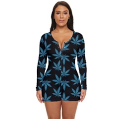 Weed Pattern Long Sleeve Boyleg Swimsuit