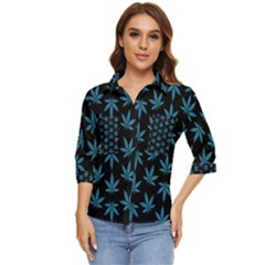 Weed Pattern Women s Quarter Sleeve Pocket Shirt