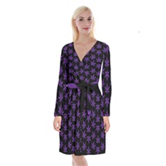 Weed Pattern Long Sleeve Velvet Front Wrap Dress by Valentinaart