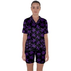 Weed Pattern Satin Short Sleeve Pajamas Set by Valentinaart