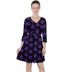 Weed Pattern Quarter Sleeve Ruffle Waist Dress by Valentinaart