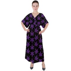 Weed Pattern V-neck Boho Style Maxi Dress by Valentinaart