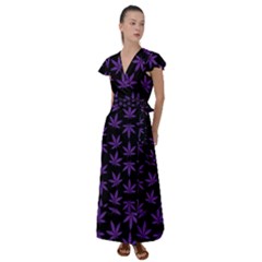 Weed Pattern Flutter Sleeve Maxi Dress by Valentinaart