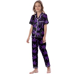 Weed Pattern Kids  Satin Short Sleeve Pajamas Set