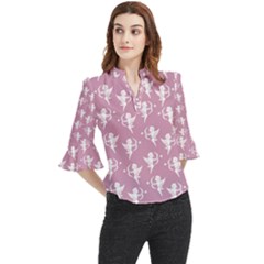 Cupid Pattern Loose Horn Sleeve Chiffon Blouse