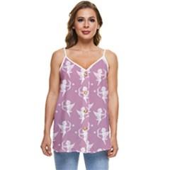 Cupid Pattern Casual Spaghetti Strap Chiffon Top