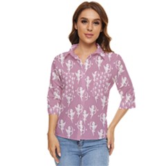 Cupid Pattern Women s Quarter Sleeve Pocket Shirt