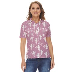 Cupid Pattern Women s Short Sleeve Double Pocket Shirt