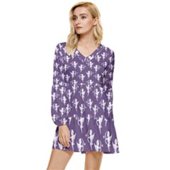 Cupid Pattern Tiered Long Sleeve Mini Dress