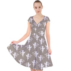 Cupid Pattern Cap Sleeve Front Wrap Midi Dress by Valentinaart