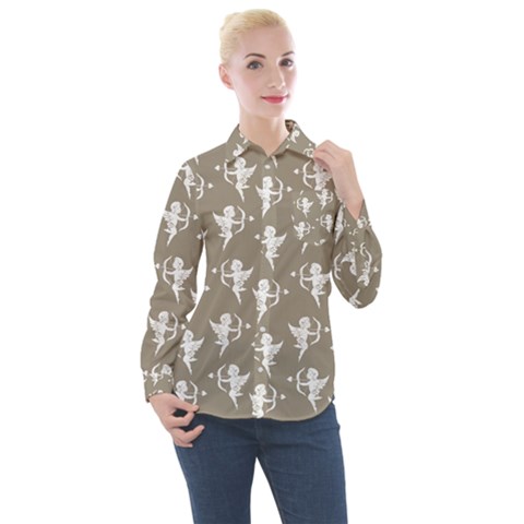 Cupid Pattern Women s Long Sleeve Pocket Shirt by Valentinaart