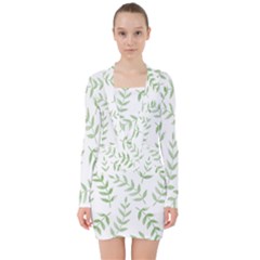 Tropical Pattern V-neck Bodycon Long Sleeve Dress by Valentinaart