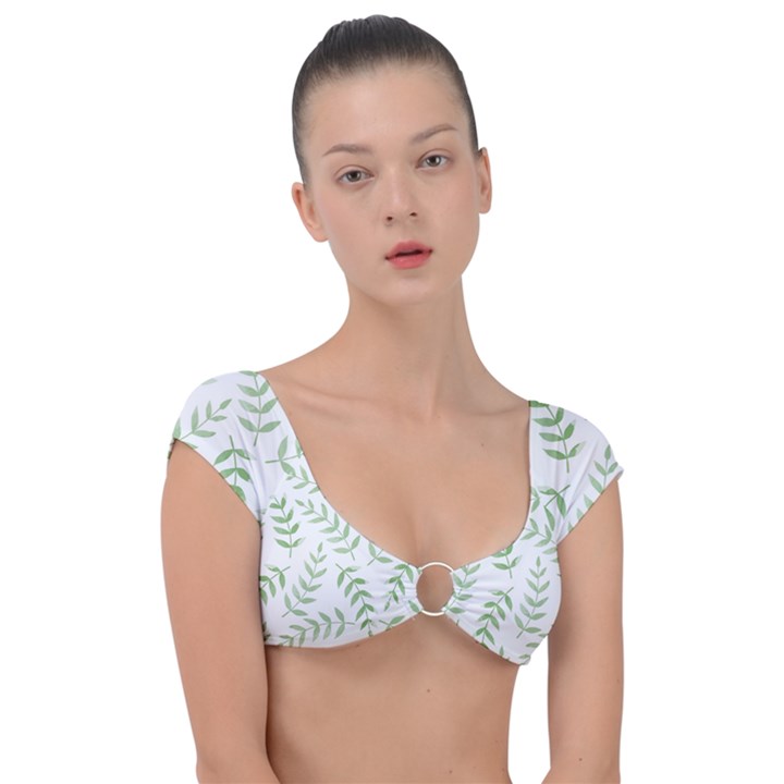 Tropical pattern Cap Sleeve Ring Bikini Top