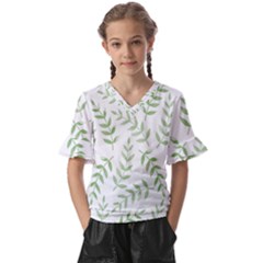 Tropical Pattern Kids  V-neck Horn Sleeve Blouse