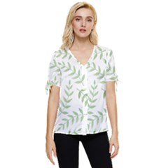 Tropical Pattern Bow Sleeve Button Up Top