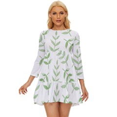 Tropical Pattern Long Sleeve Babydoll Dress