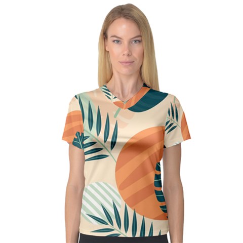 Tropical Pattern V-neck Sport Mesh Tee by Valentinaart