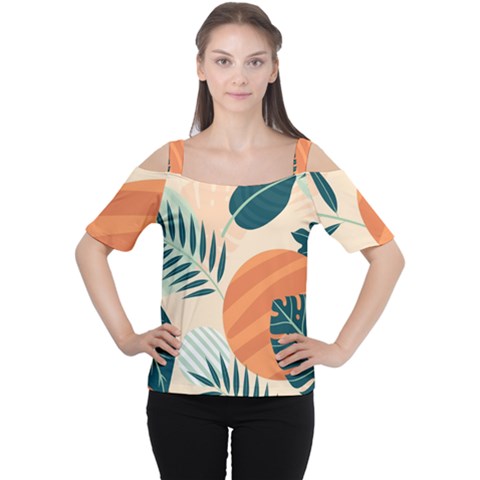 Tropical Pattern Cutout Shoulder Tee by Valentinaart