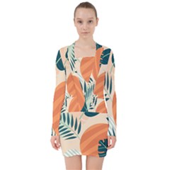 Tropical Pattern V-neck Bodycon Long Sleeve Dress by Valentinaart