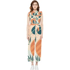 Tropical Pattern Women s Frill Top Chiffon Jumpsuit