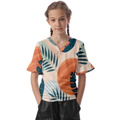 Tropical Pattern Kids  V-neck Horn Sleeve Blouse