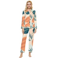 Tropical Pattern Womens  Long Sleeve Velvet Pocket Pajamas Set