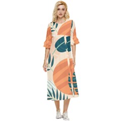 Tropical Pattern Double Cuff Midi Dress