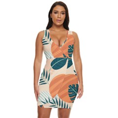 Tropical Pattern Draped Bodycon Dress