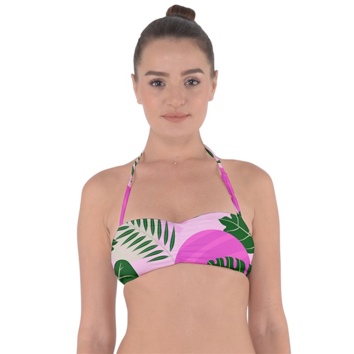 Tropical pattern Halter Bandeau Bikini Top