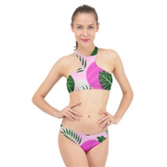 Tropical Pattern High Neck Bikini Set by Valentinaart