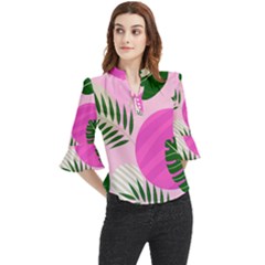 Tropical Pattern Loose Horn Sleeve Chiffon Blouse