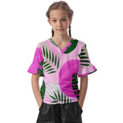 Tropical Pattern Kids  V-neck Horn Sleeve Blouse