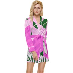 Tropical Pattern Long Sleeve Satin Robe