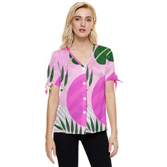 Tropical Pattern Bow Sleeve Button Up Top