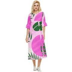 Tropical Pattern Double Cuff Midi Dress