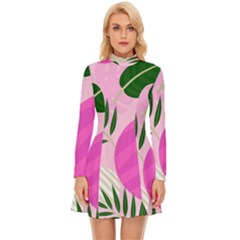 Tropical Pattern Long Sleeve Velour Longline Dress