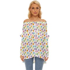 Dot Pattern Off Shoulder Chiffon Pocket Shirt