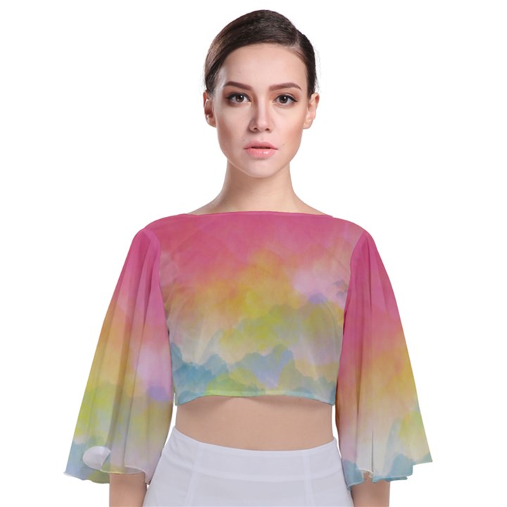 Sunset Tie Back Butterfly Sleeve Chiffon Top