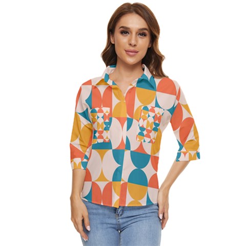 Geometric Pattern Women s Quarter Sleeve Pocket Shirt by Valentinaart